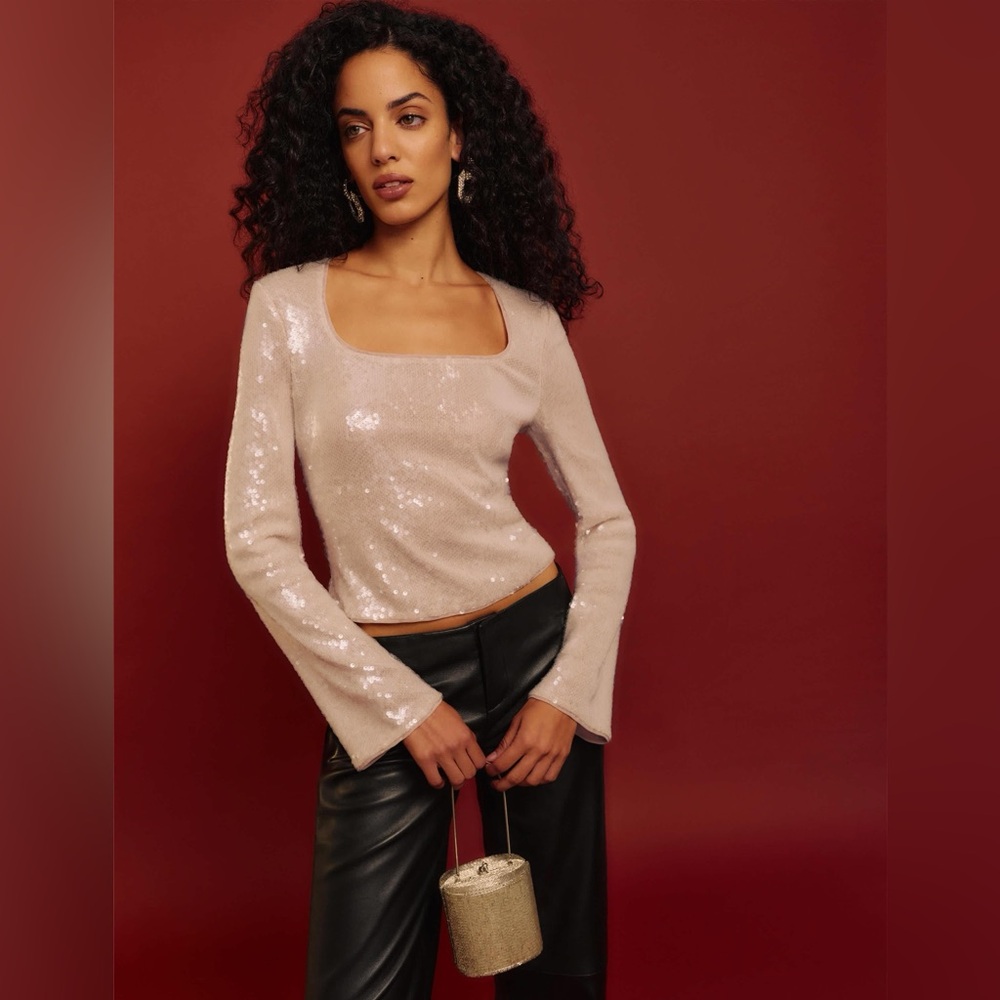 Reformation Cream Sequin Blouse